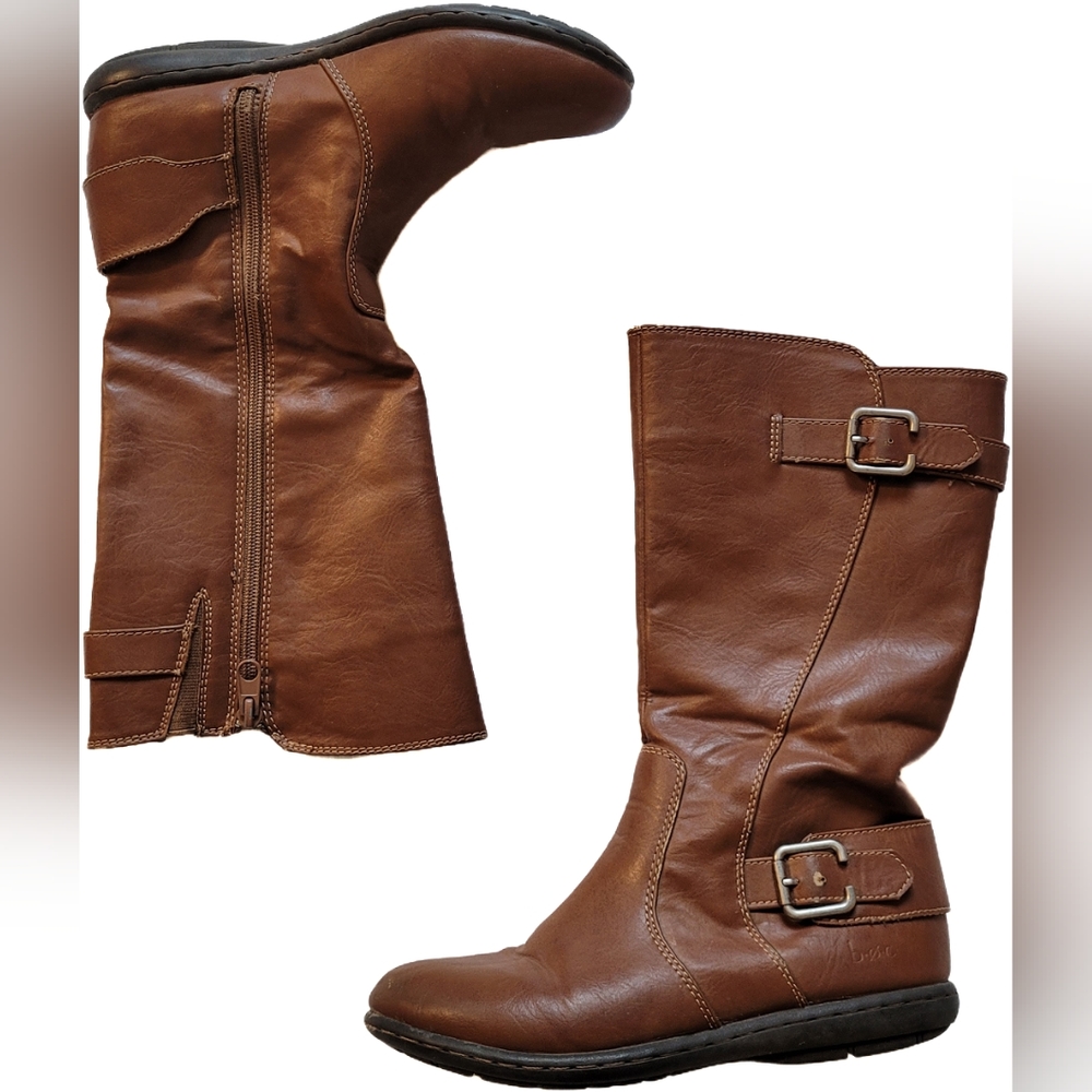 BOC Born Girl's Tall Vegan Leather Riding Boots - Brown - Big Kids 4